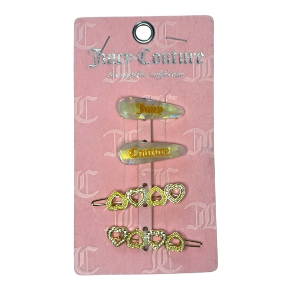 Juicy Couture Gold Heart and Logo Hair Clips Set of Four - Picture 1 of 2
